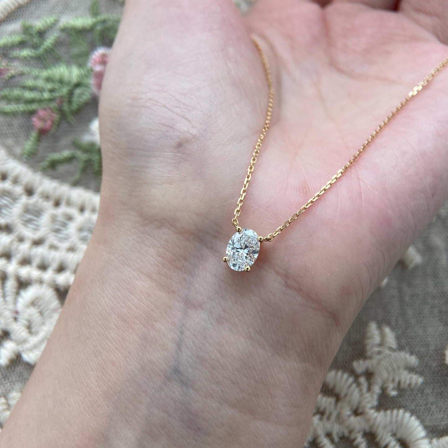 Solitaire Necklace with 1.0 TCW Oval Cut Moissanite