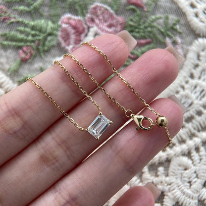 Solitaire Necklace with 1.0 TCW Emerald Cut Moissanite