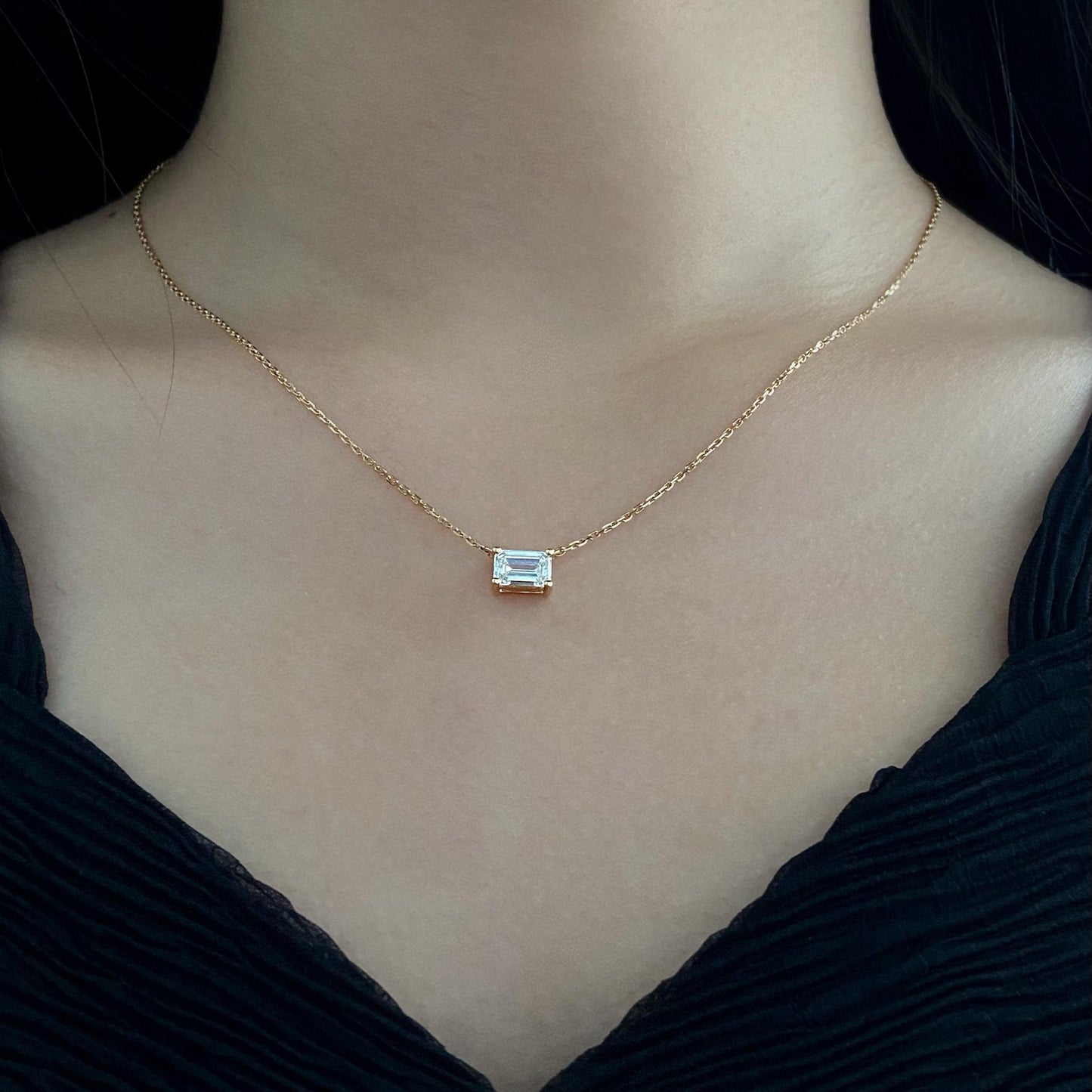 Solitaire Necklace with 1.0 TCW Emerald Cut Moissanite