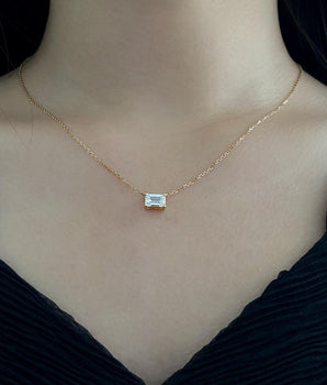 Solitaire Necklace with 1.0 TCW Emerald Cut Moissanite