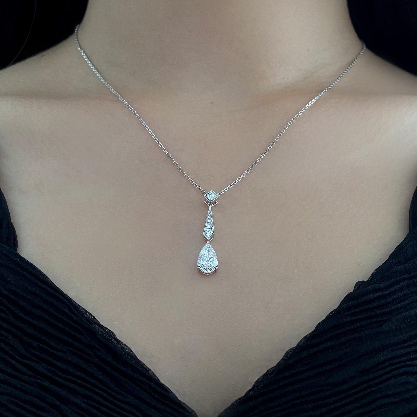 Teardrop Necklace with 1.01 TCW Pear Cut Moissanite