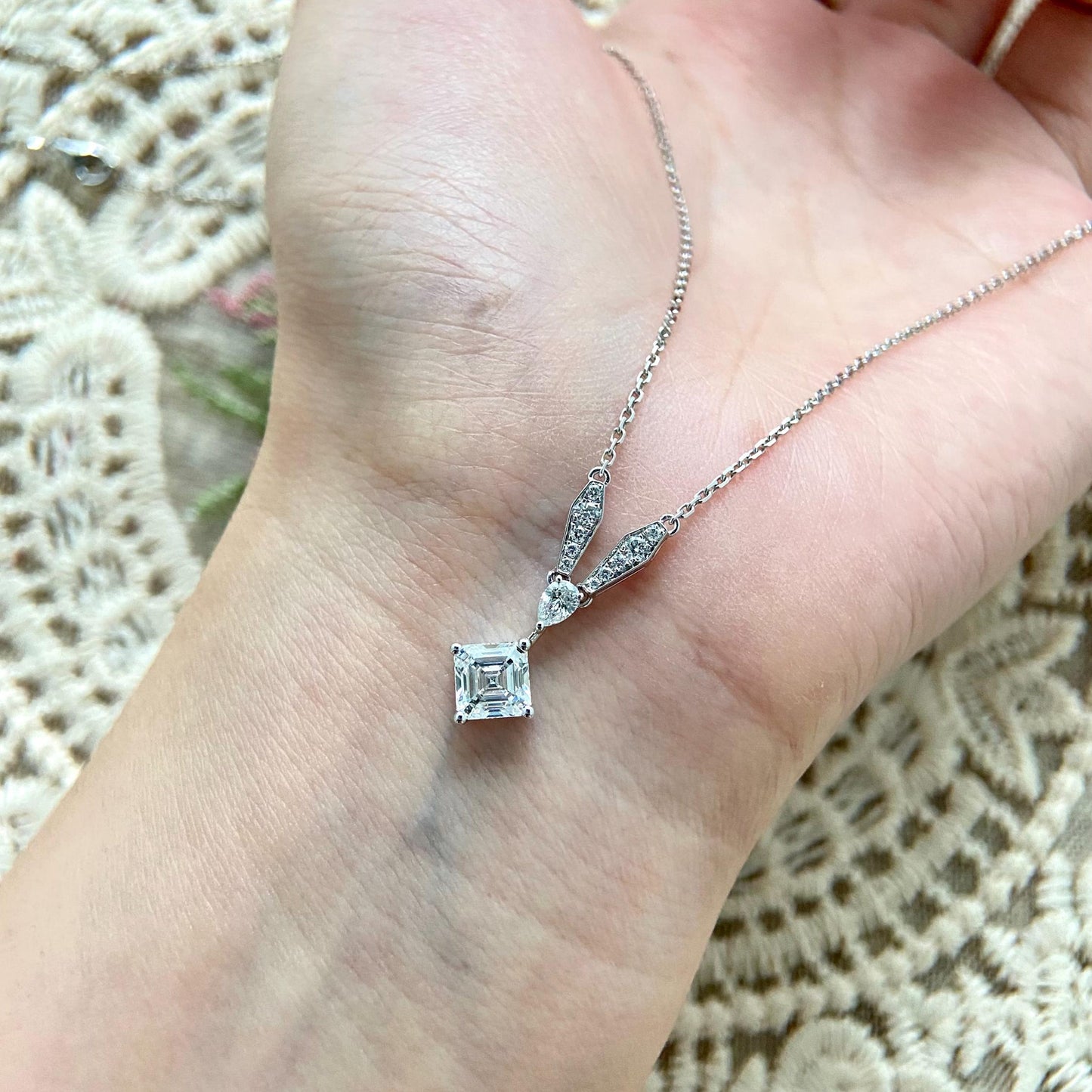 Cluster Necklace with 1.0 TCW Asscher Cut Moissanite