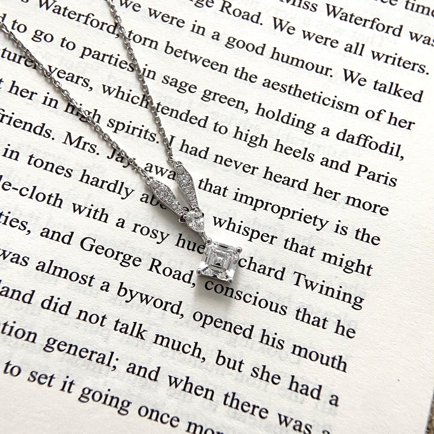 Cluster Necklace with 1.0 TCW Asscher Cut Moissanite