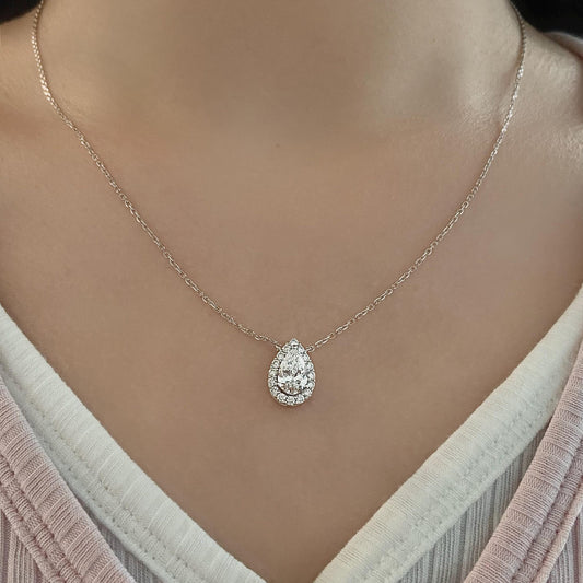 Halo Necklace with 1.0 TCW Pear Cut Moissanite