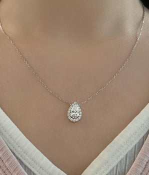 Halo Necklace with 1.0 TCW Pear Cut Moissanite