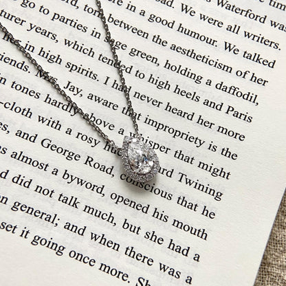 Halo Necklace with 1.0 TCW Pear Cut Moissanite