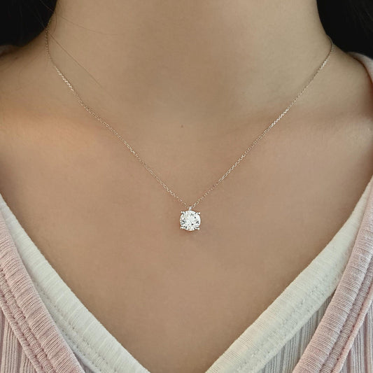 Solitaire Necklace with 1.0 TCW Round Cut Moissanite