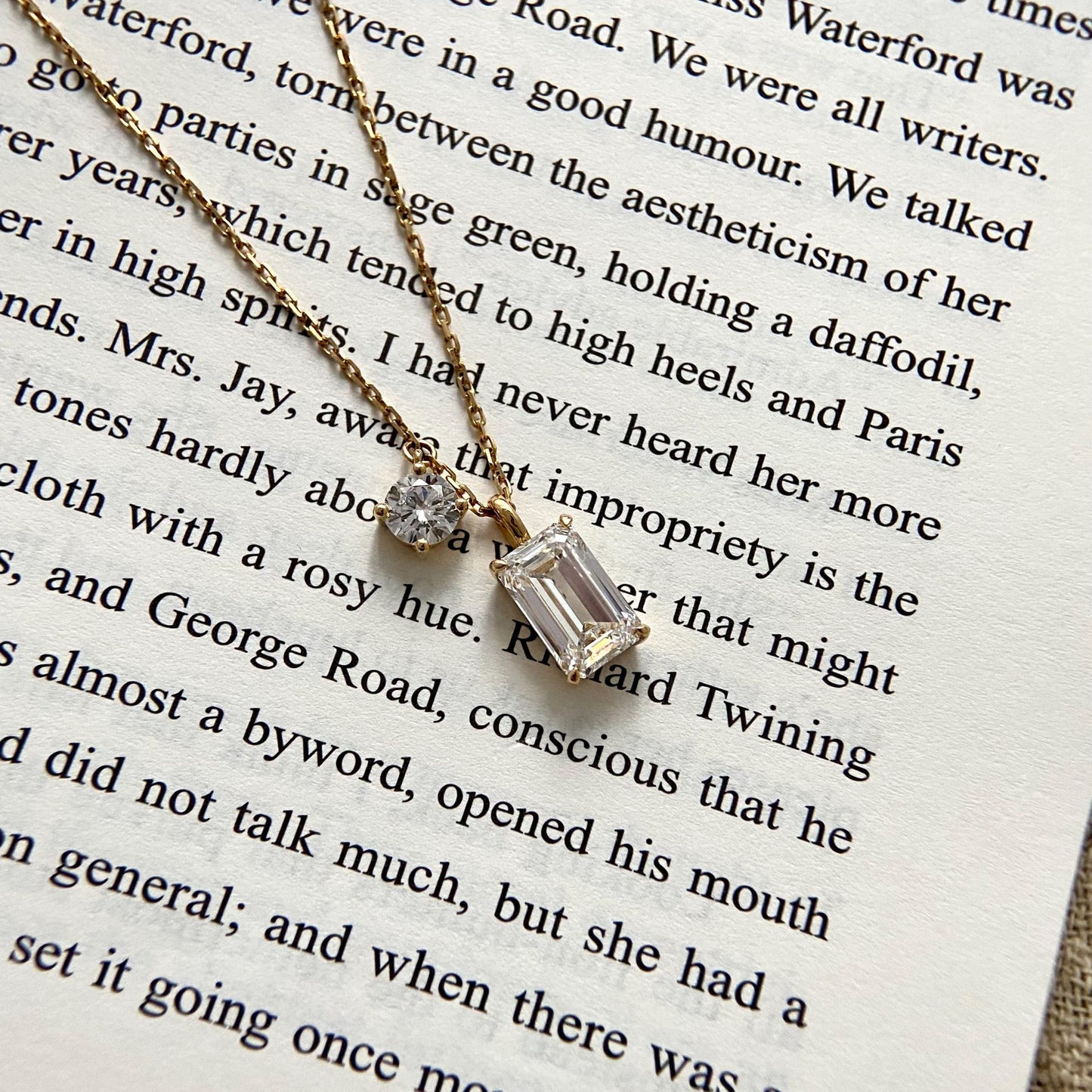 Two Stone Necklace with 2.0 TCW Emerald Cut Moissanite