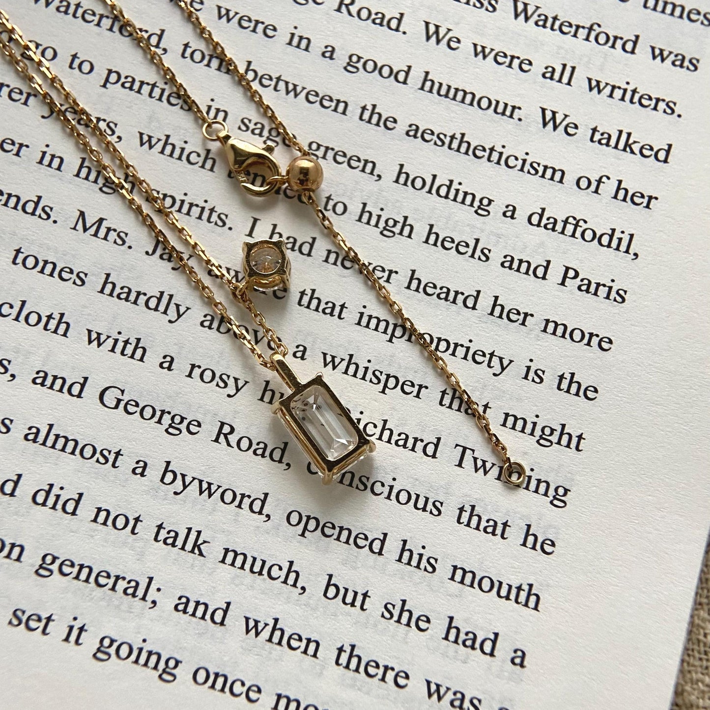 Two Stone Necklace with 2.0 TCW Emerald Cut Moissanite