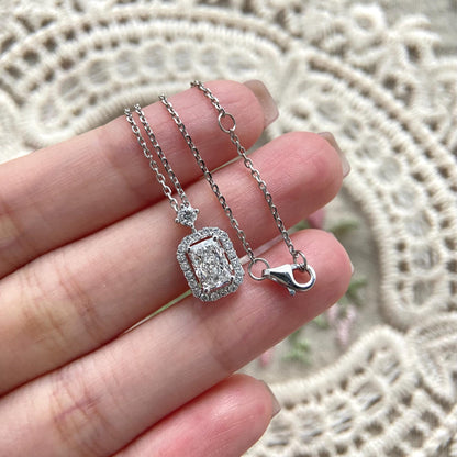 Halo Necklace with 1.0 TCW Radiant Cut Moissanite