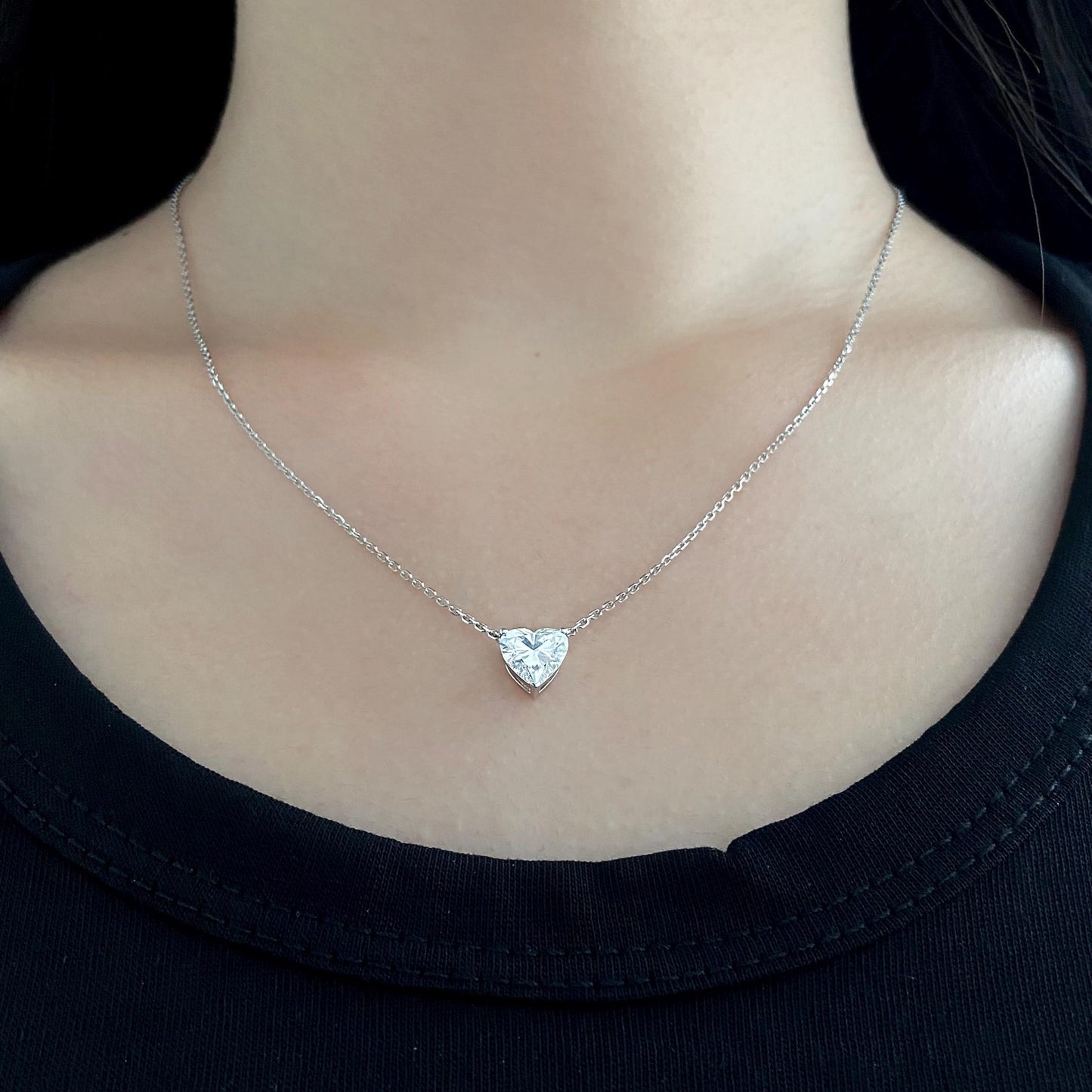 Solitaire Necklace with 1.5 TCW Heart Cut Moissanite