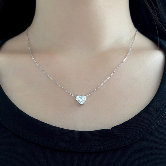 Solitaire Necklace with 1.5 TCW Heart Cut Moissanite