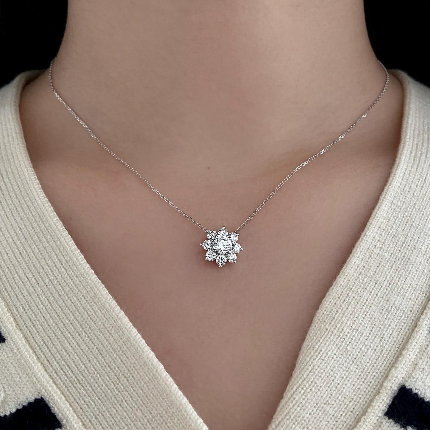 Halo Necklace with 1.0 TCW Round Cut Moissanite