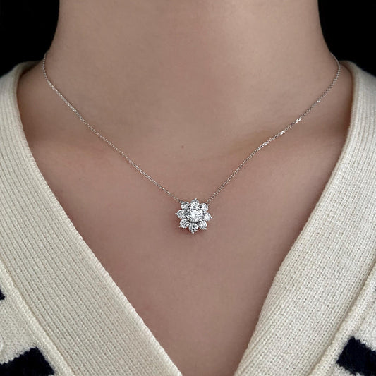 Halo Necklace with 1.0 TCW Round Cut Moissanite