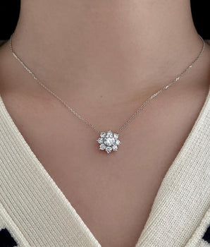 Halo Necklace with 1.0 TCW Round Cut Moissanite