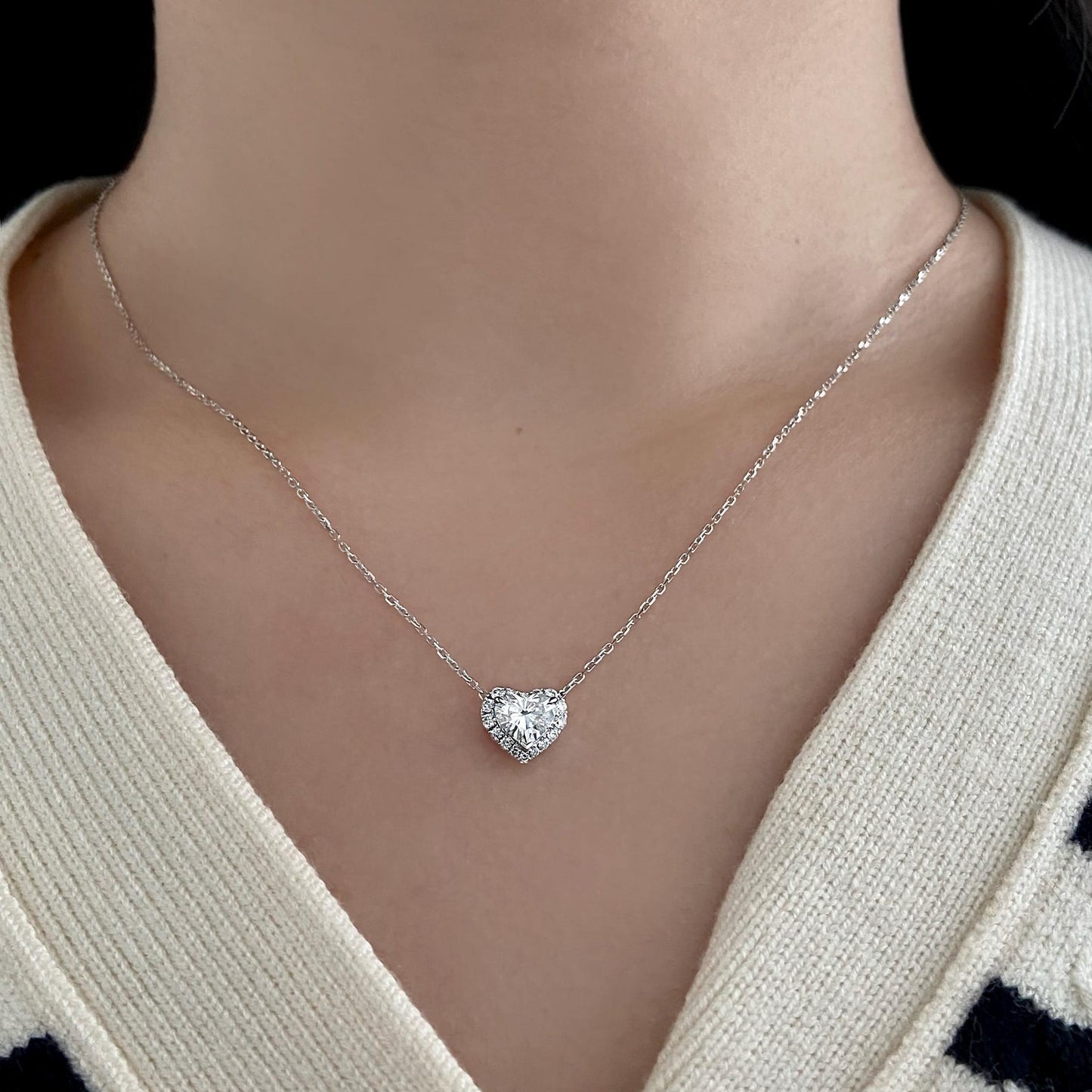 Halo Necklace with 0.5 TCW Heart Cut Moissanite