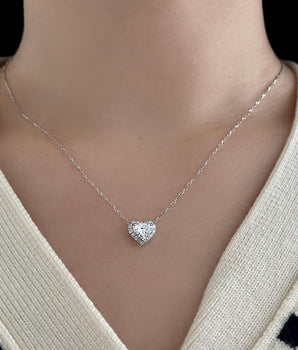 Halo Necklace with 0.5 TCW Heart Cut Moissanite