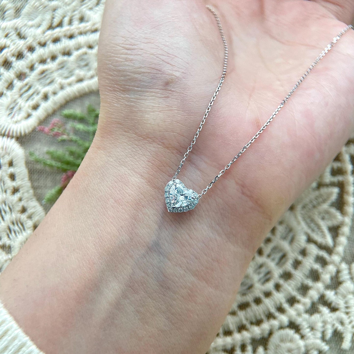 Halo Necklace with 0.5 TCW Heart Cut Moissanite