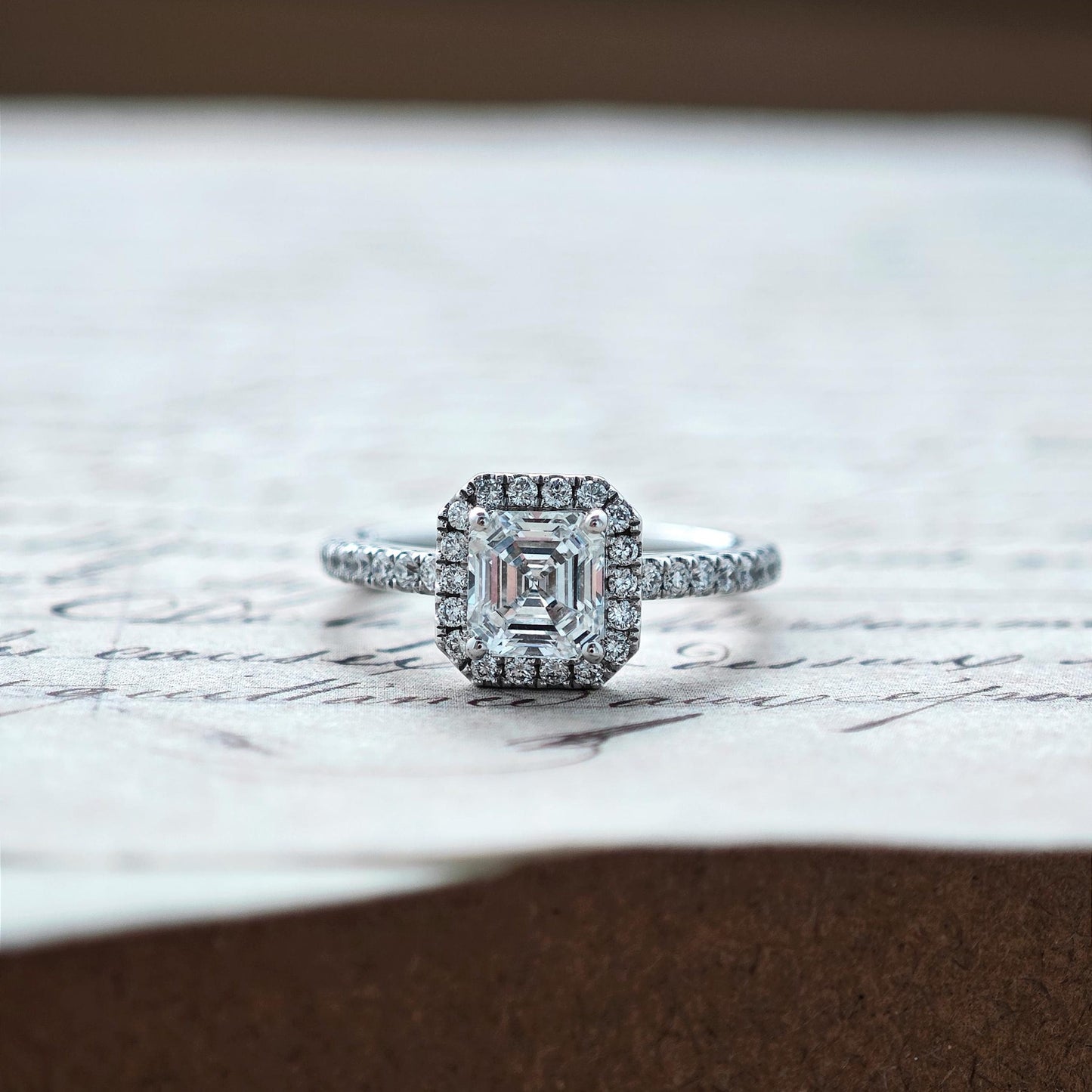 1.0 CT Asscher E/VS1 CVD Diamond Halo & Pave Setting Engagement Ring