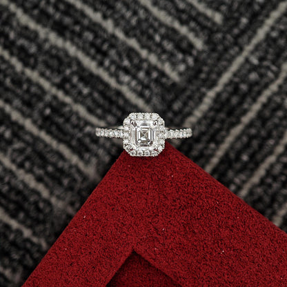 1.0 CT Asscher E/VS1 CVD Diamond Halo & Pave Setting Engagement Ring