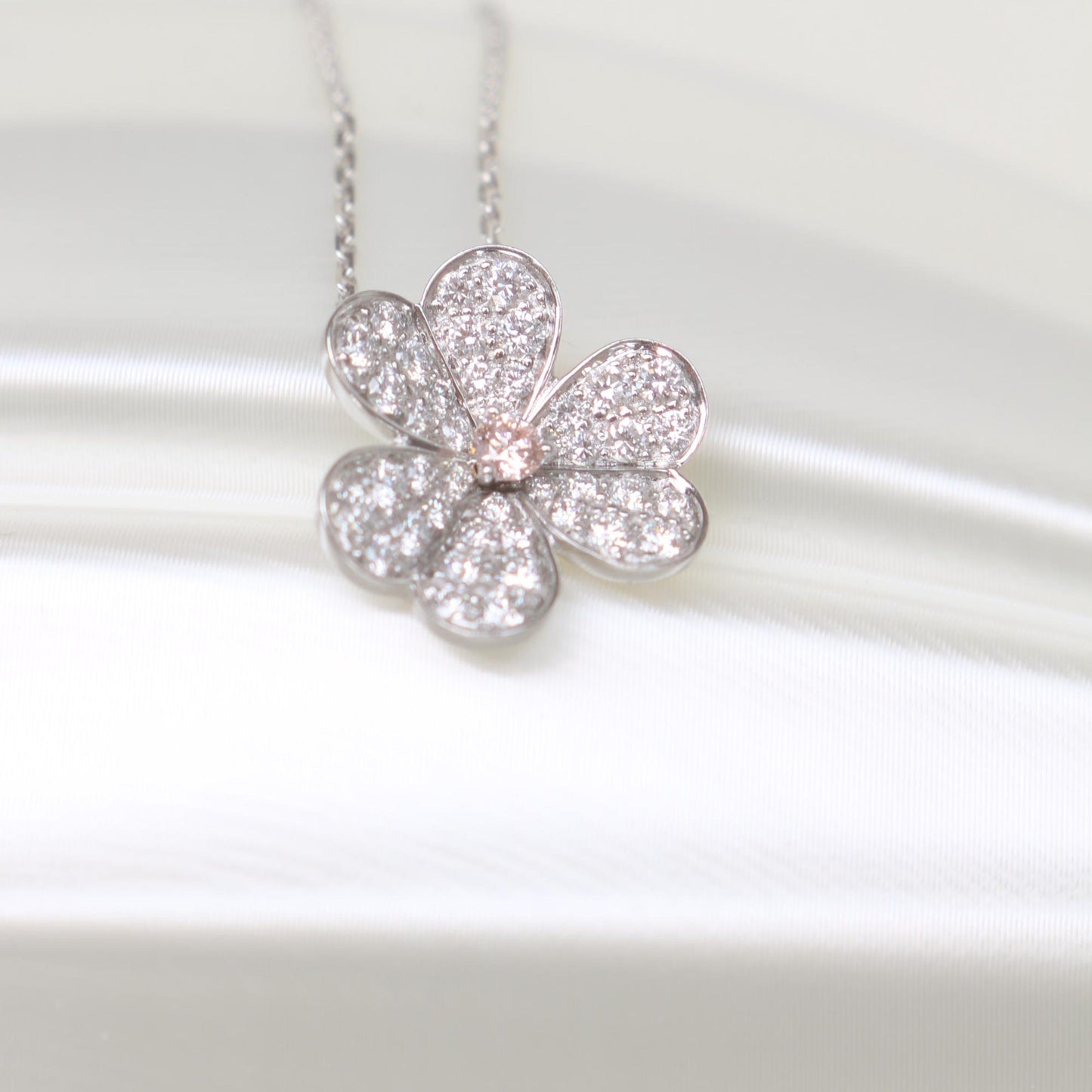 Flower Necklace with 0.07 TCW Round Cut Moissanite