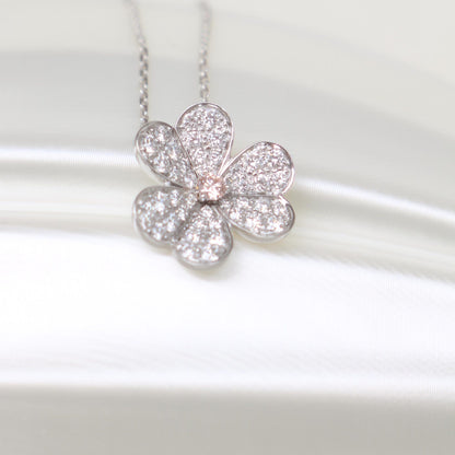 Flower Necklace with 0.07 TCW Round Cut Moissanite