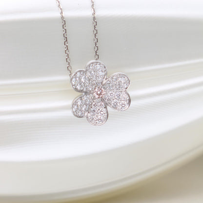 Flower Necklace with 0.07 TCW Round Cut Moissanite
