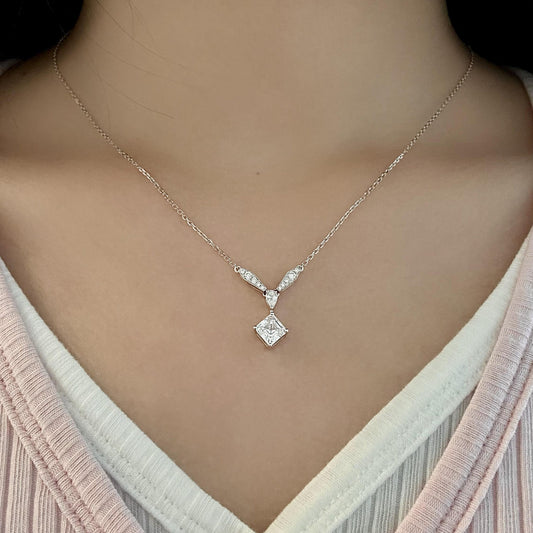 Cluster Necklace with 1.0 TCW Asscher Cut Moissanite