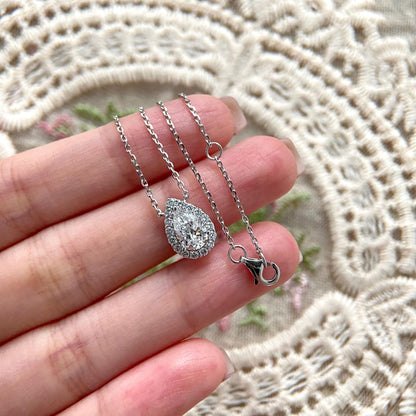 Halo Necklace with 1.0 TCW Pear Cut Moissanite
