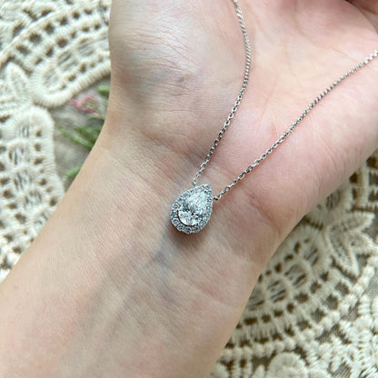 Halo Necklace with 1.0 TCW Pear Cut Moissanite