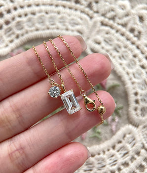 Two Stone Necklace with 2.0 TCW Emerald Cut Moissanite