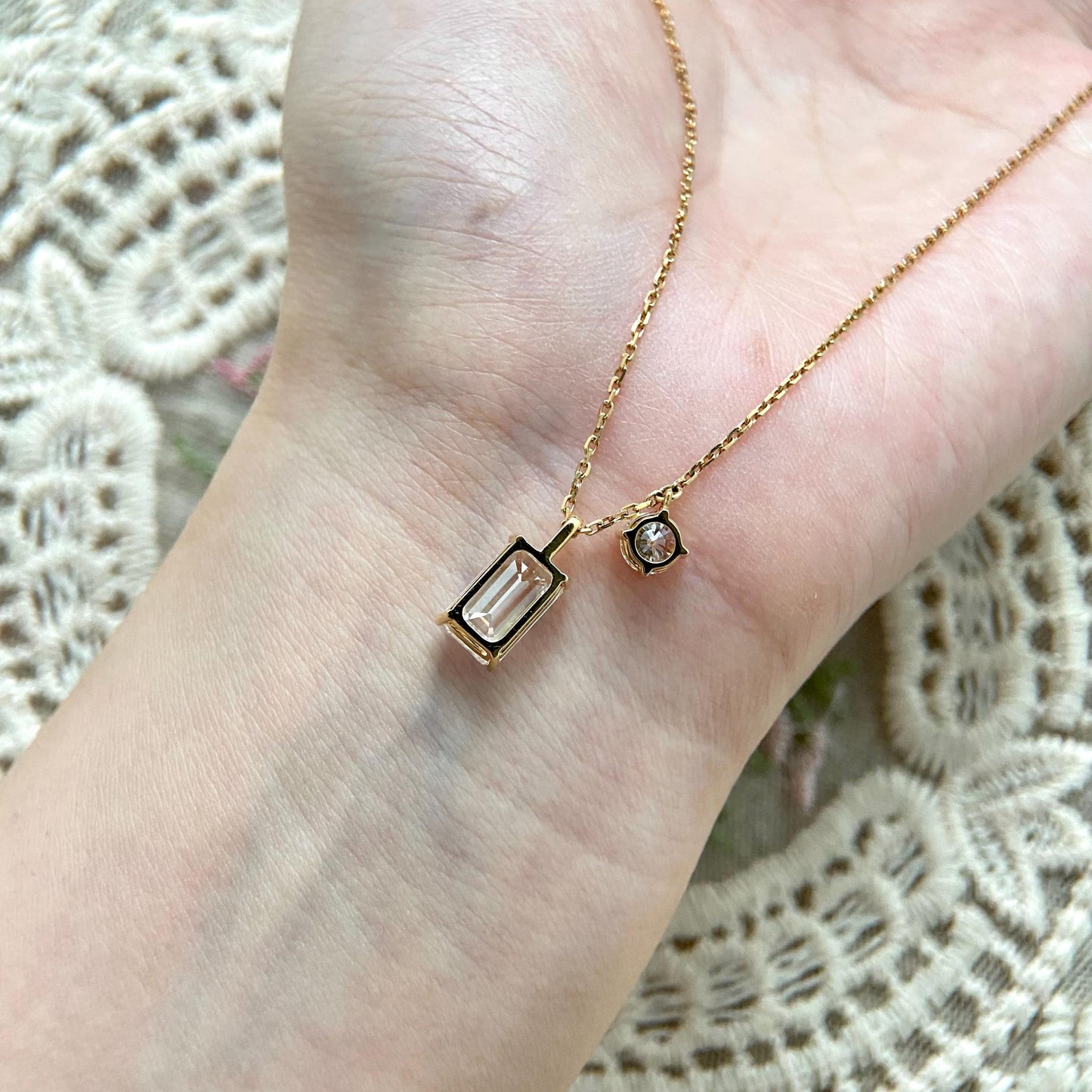 Two Stone Necklace with 2.0 TCW Emerald Cut Moissanite