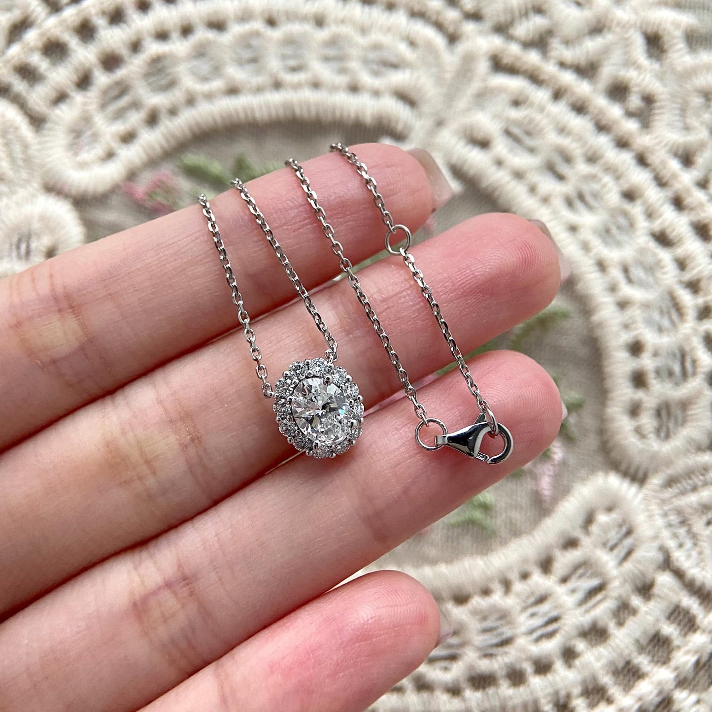 Halo Necklace with 1.0 TCW Round Cut Moissanite