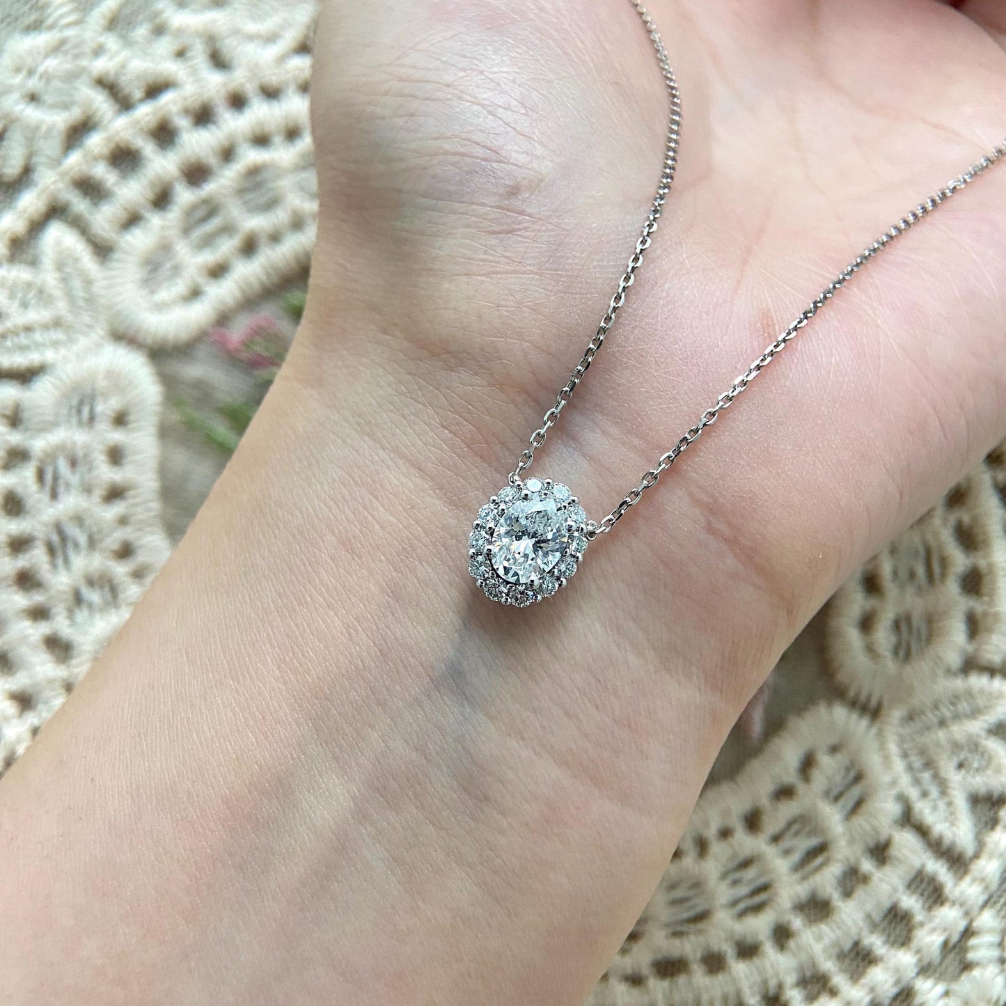 Halo Necklace with 1.0 TCW Round Cut Moissanite