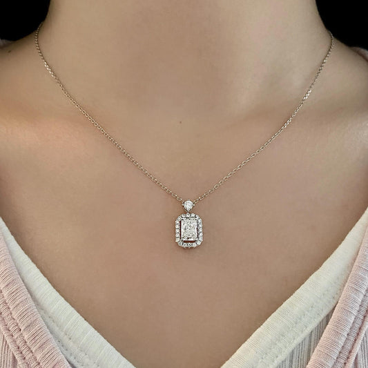 Halo Necklace with 1.0 TCW Radiant Cut Moissanite