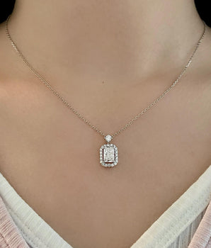 Halo Necklace with 1.0 TCW Radiant Cut Moissanite