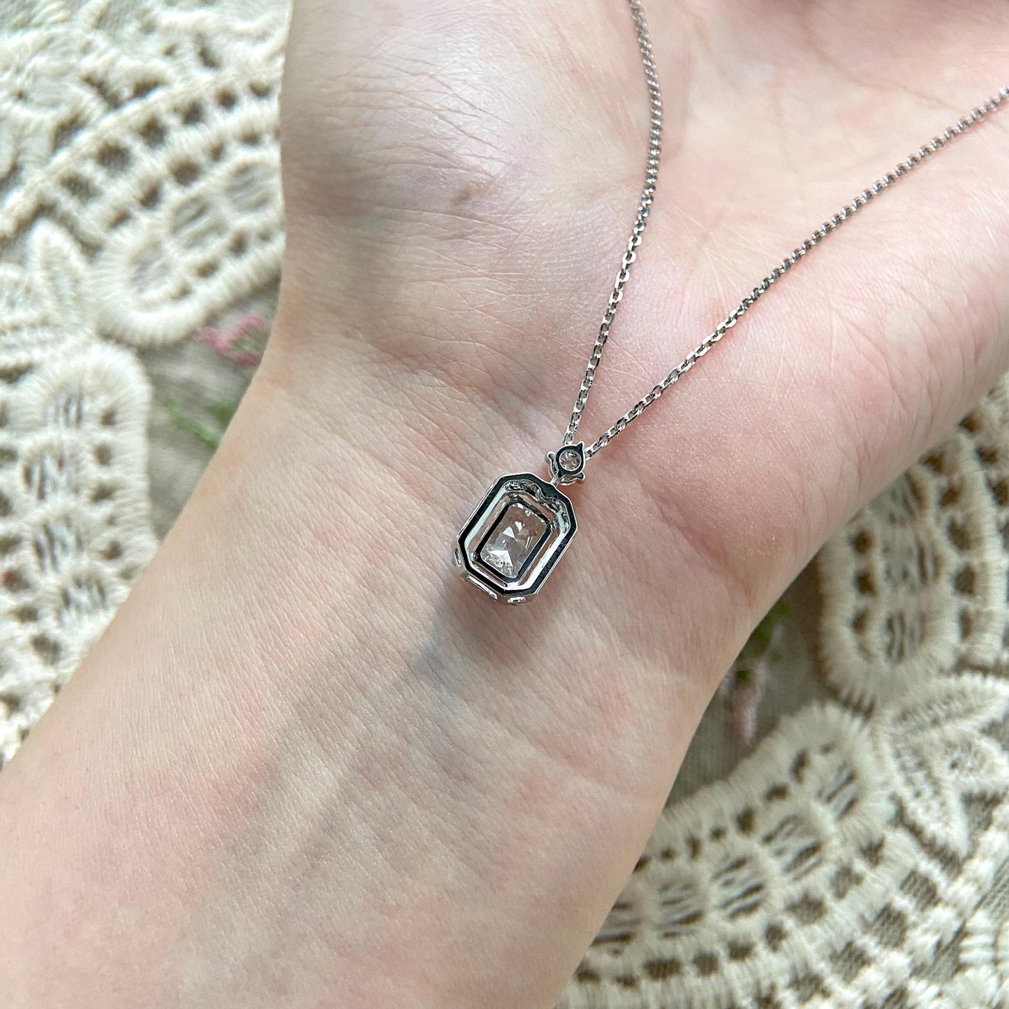 Halo Necklace with 1.0 TCW Radiant Cut Moissanite