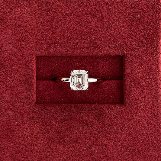 Asscher cut CVD diamond solitaire style engagement ring