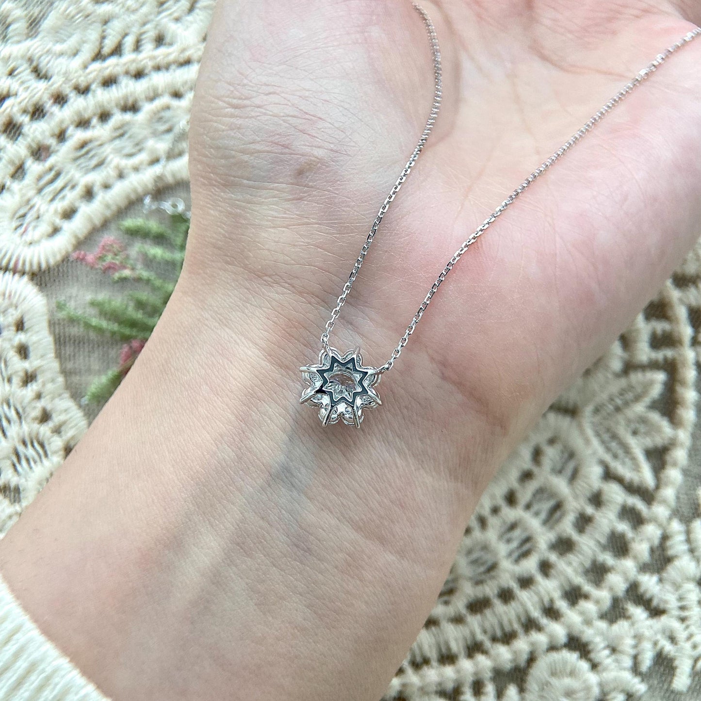 Halo Necklace with 1.0 TCW Round Cut Moissanite