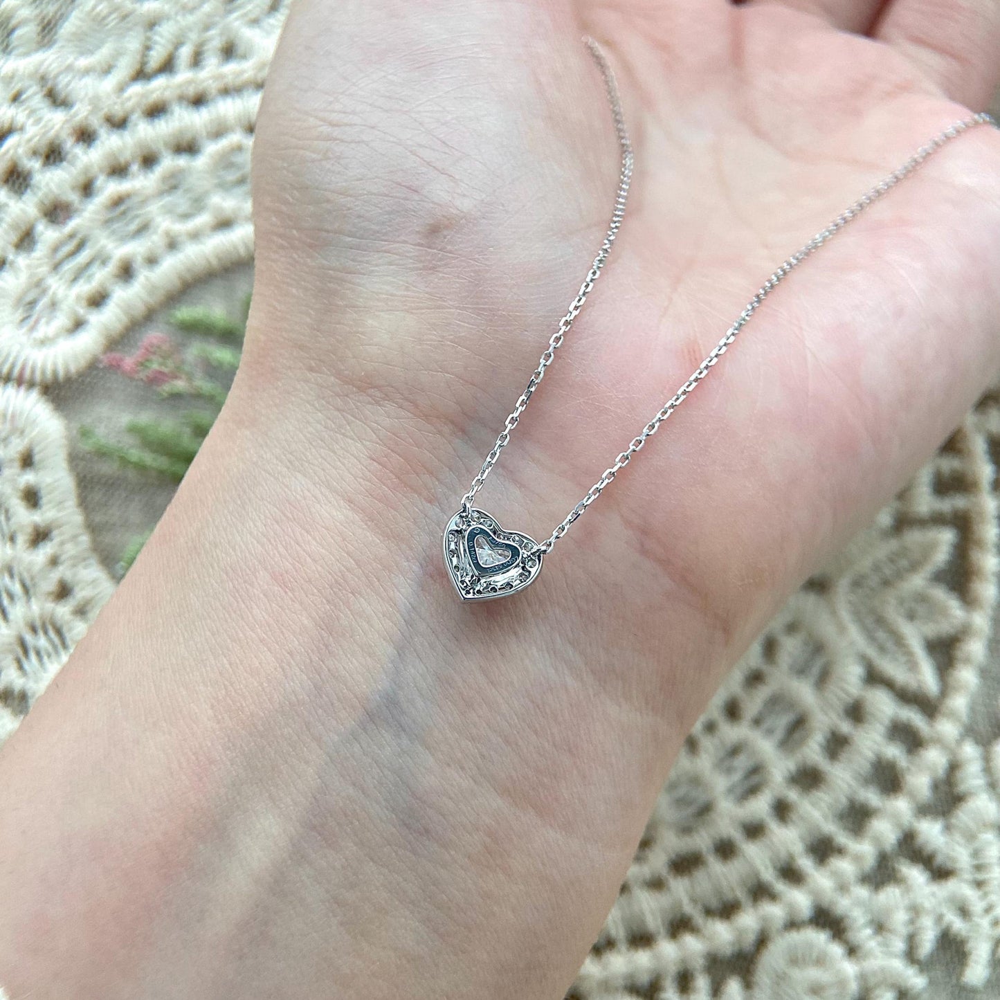 Halo Necklace with 0.5 TCW Heart Cut Moissanite