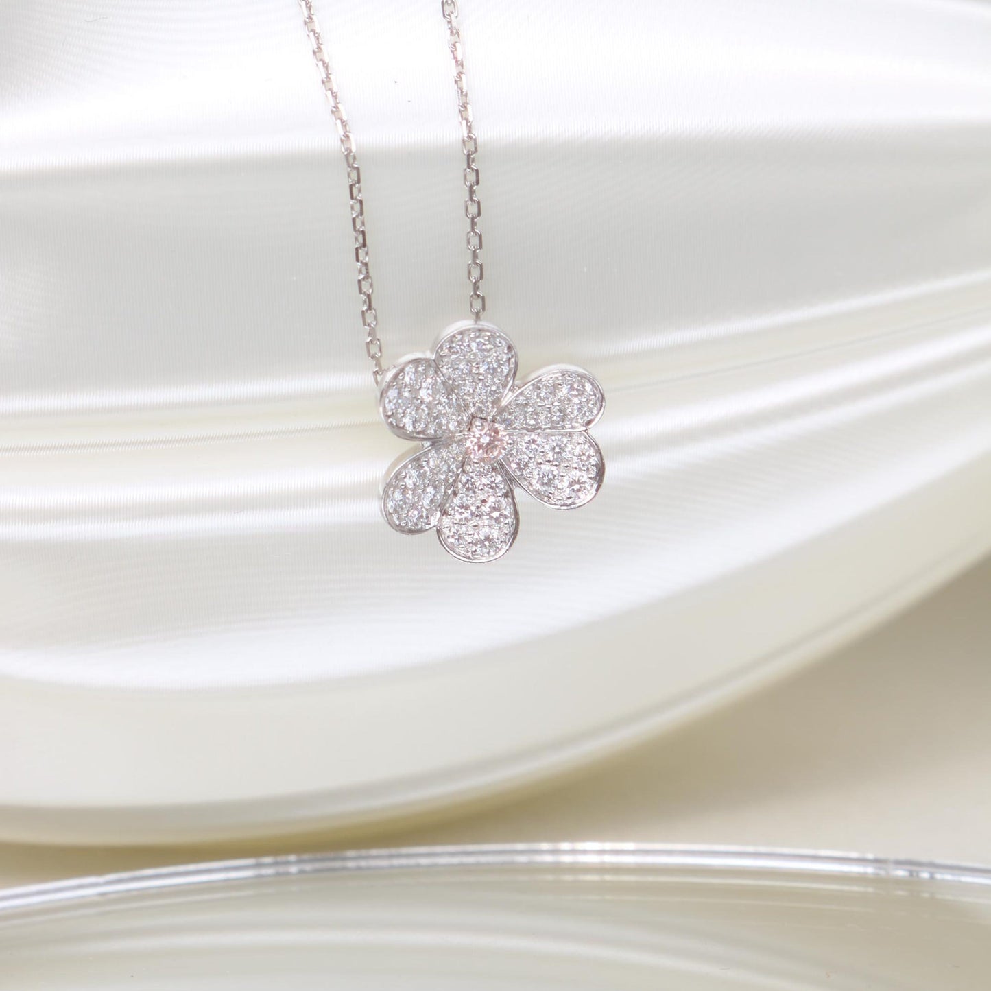 Flower Necklace with 0.07 TCW Round Cut Moissanite