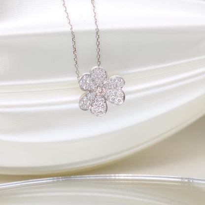 Flower Necklace with 0.07 TCW Round Cut Moissanite