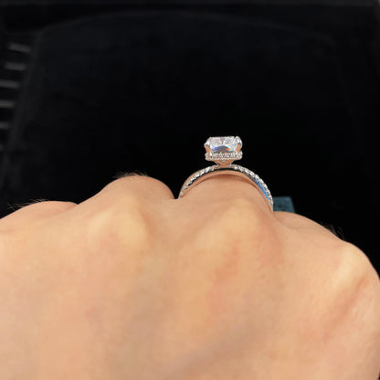 Hidden Halo Bridal Ring Set with 3.0 CT Radiant Cut Moissanite
