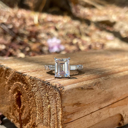 Pave Setting Bridal Ring Set with 1.50 CT Emerald Cut Moissanite