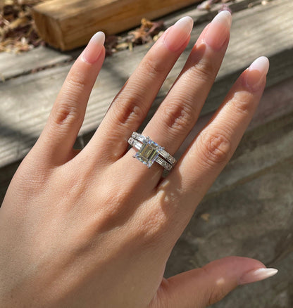 Pave Setting Bridal Ring Set with 1.50 CT Emerald Cut Moissanite