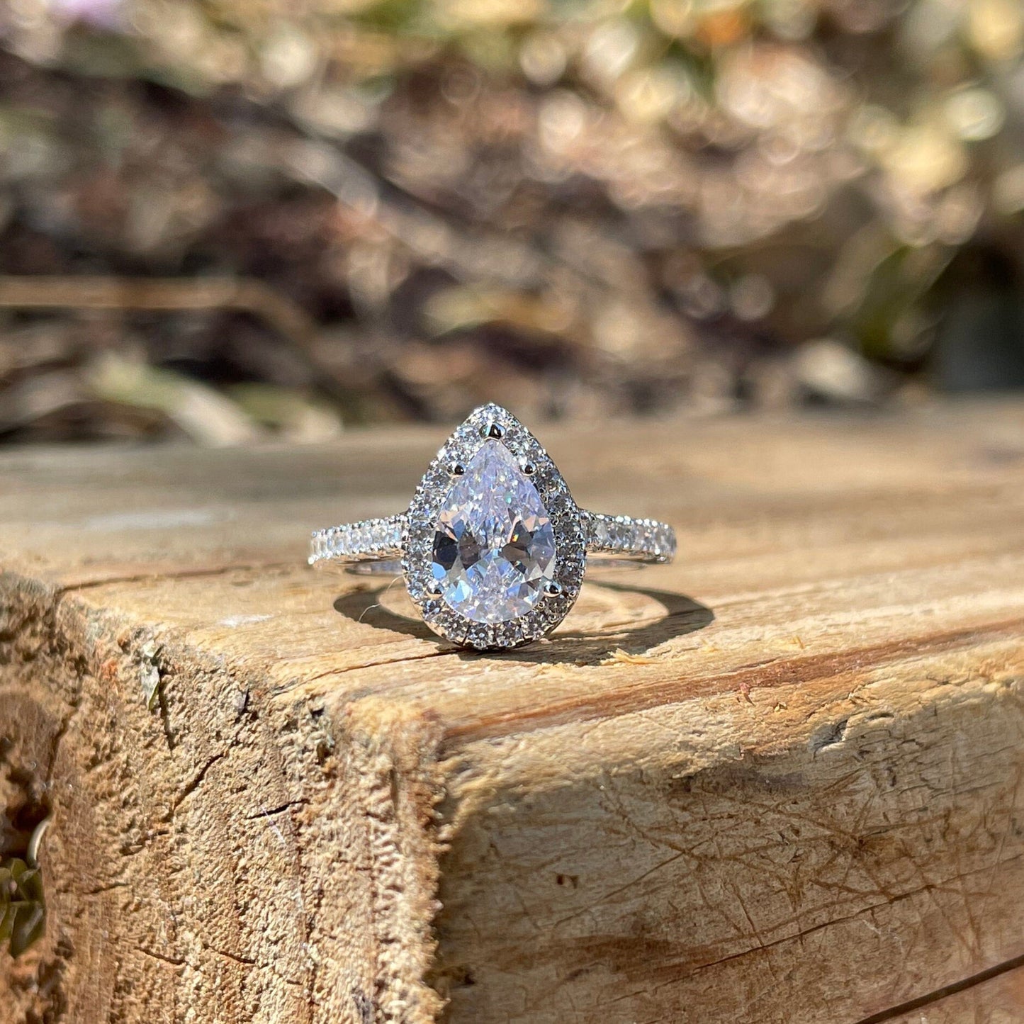 Pave Setting Bridal Ring Set with 2.0 CT Pear Cut Moissanite