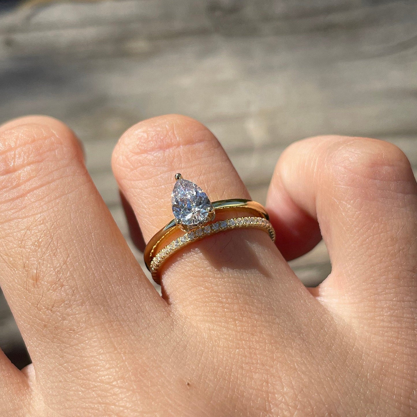 Hidden Halo Bridal Ring Set with 0.75 CT Pear Cut Moissanite