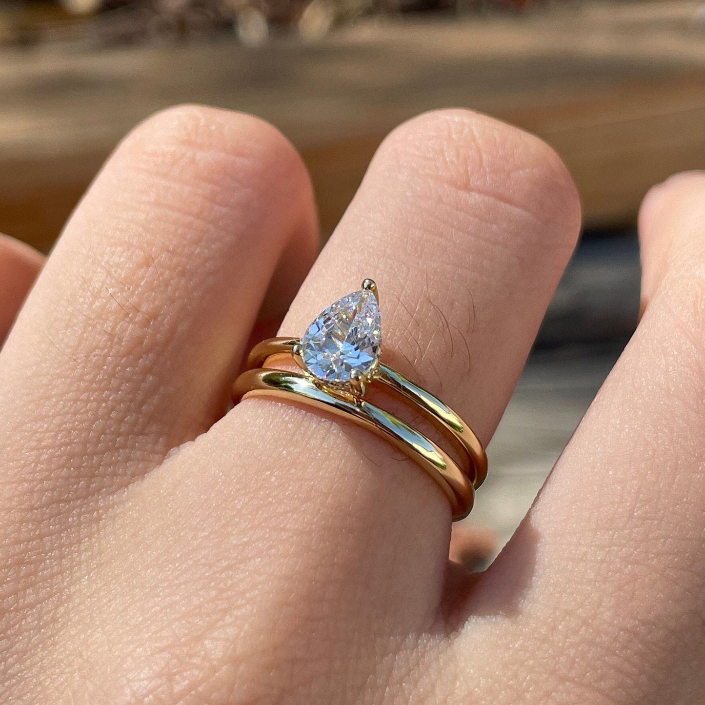 Solitaire Bridal Ring Set with 0.75 CT Pear Cut Moissanite