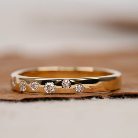 Flush Setting Wedding Band with 0.12 TCW Round Cut Moissanite