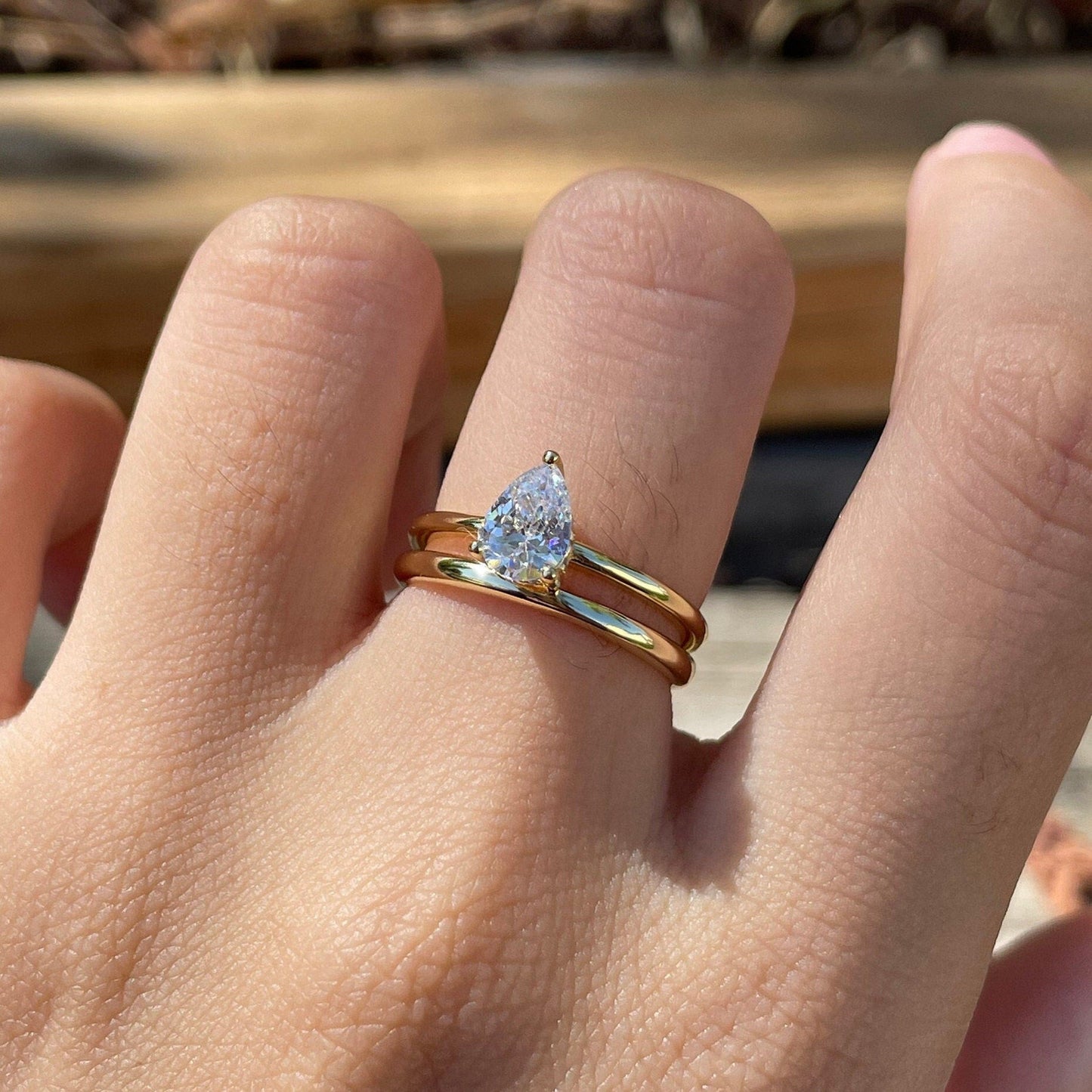 Solitaire Bridal Ring Set with 0.75 CT Pear Cut Moissanite